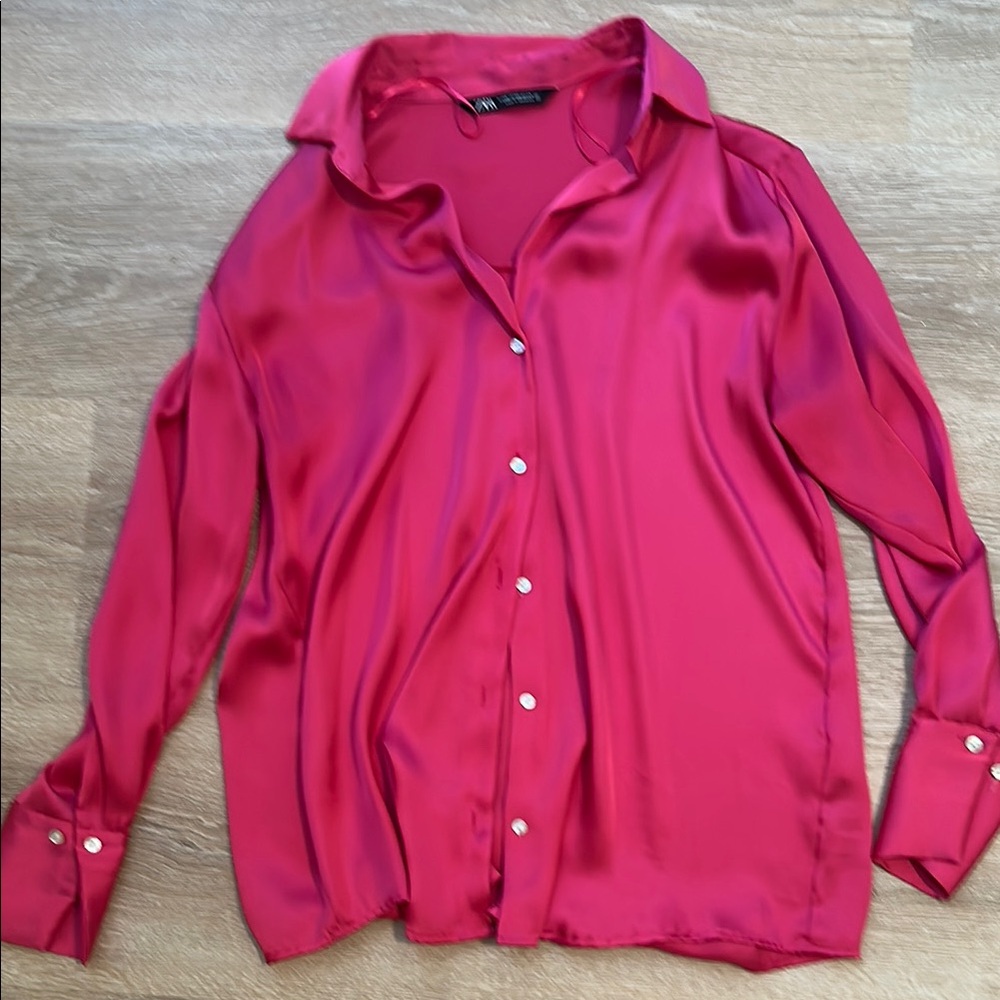 Zara Pink Long Sleeve Button Down Shirt